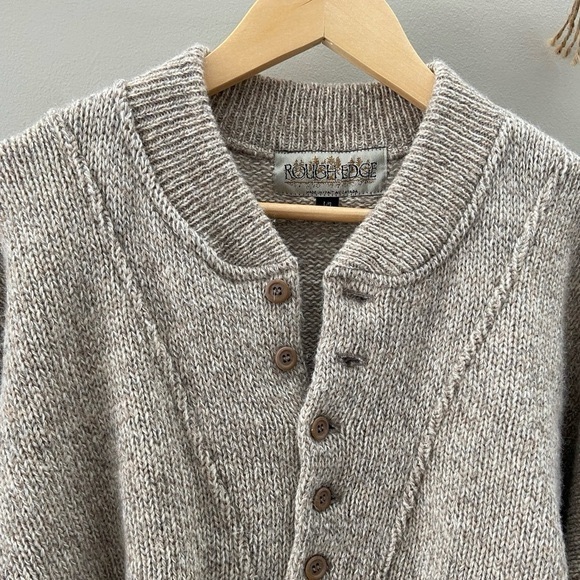 Vintage 90s Earth Tone Drop Shoulder Chunky Knit Button VNeckline Sweater - Picture 2 of 4